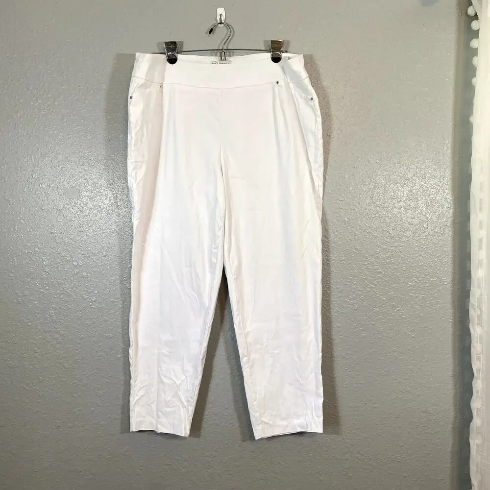 Cato Womens 16 High Rise White Pants Loose Fit Beach Vacation Stretch Pull On - Picture 10 of 10